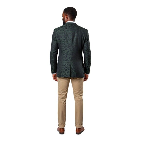 Dark Green Mens Slim Fit Blazer Jacket Tinted Camouflage - Picture 4 of 5